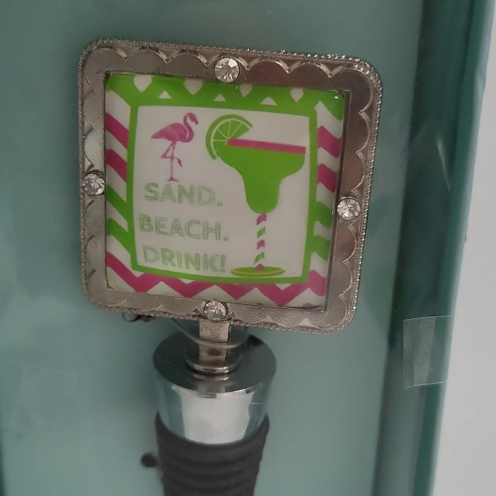 Flamingo Wine Bottle Stopper - Green and Silver